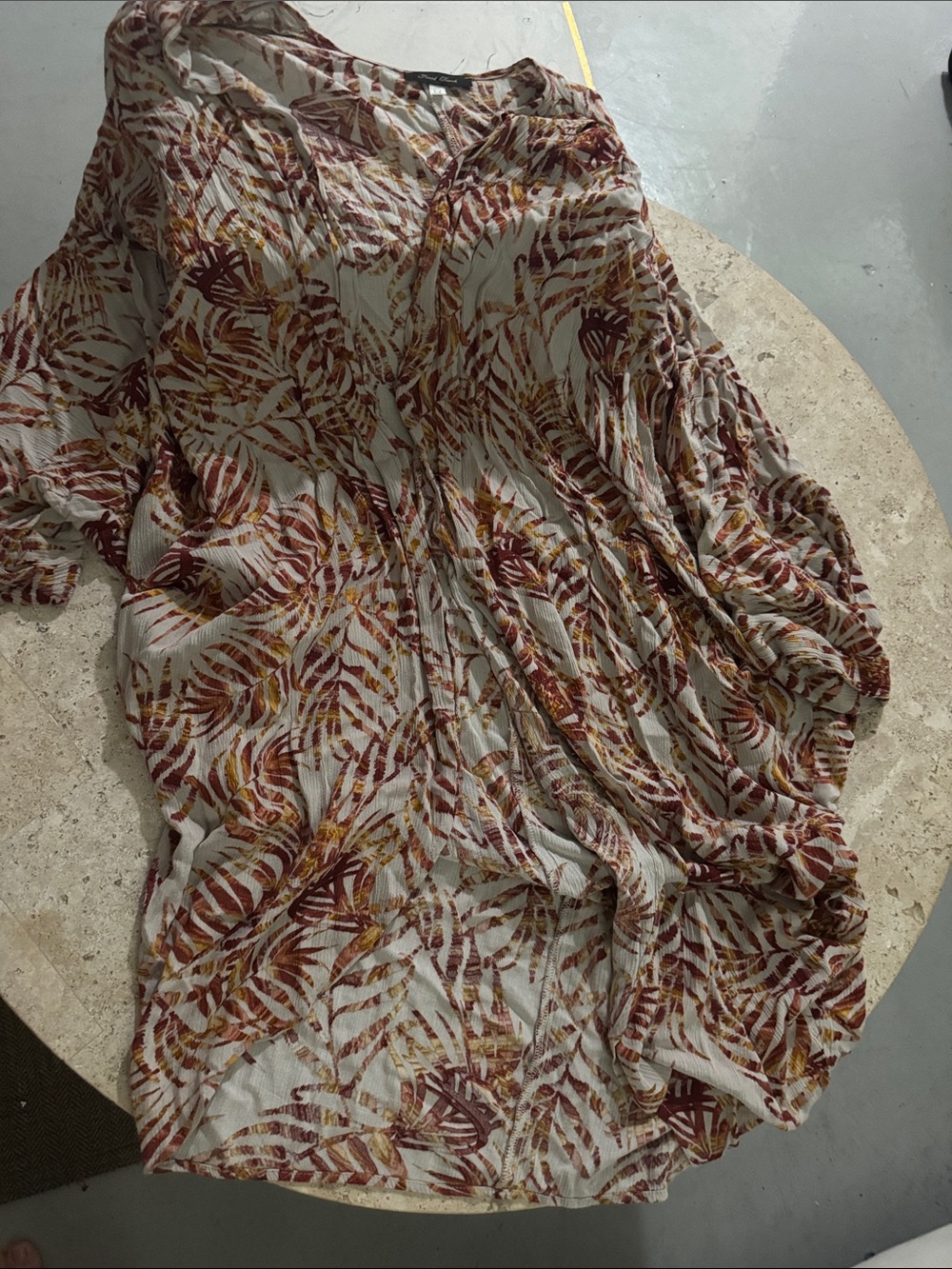 Final Touch Cream Tunic with Rust & Mustard Leaf Print